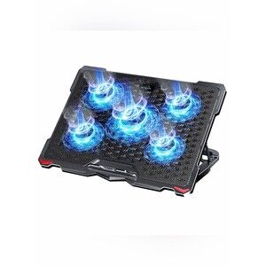 NIB AICHESON S035 Laptop Cooling Pad 5 Fans Blue LED Adjustable Stand 17.3”
